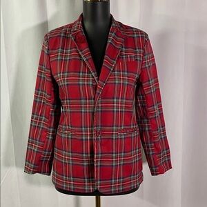 A&J Design Red Tartan Plaid Rosette Accent Blazer